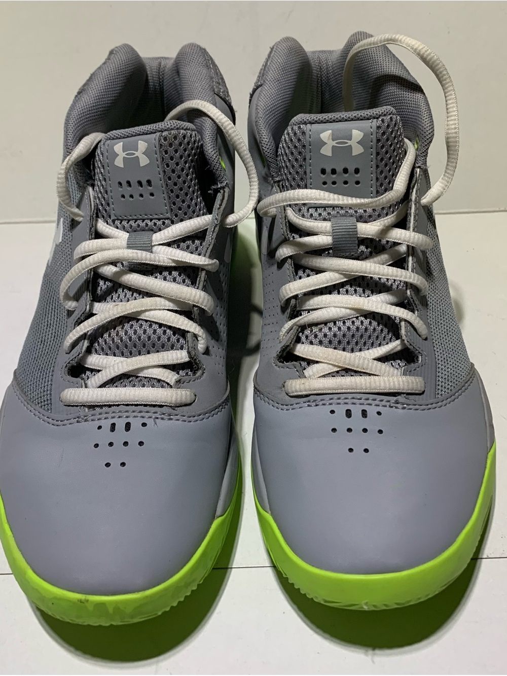 Under Armour Men’s Gray and Lime Green Athletic Sneakers used